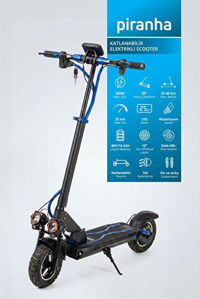 Piranha 5020M 800W Elektrikli Scooter | 48V 10.4Ah | 40 Km Menzil | Katlanabi...