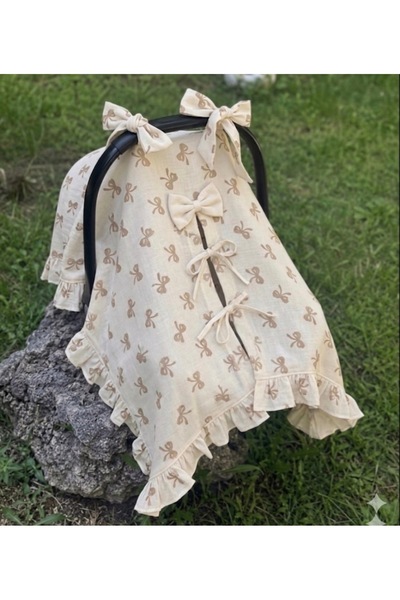 eyma home Coffee-Colored Bow-Tie 100% Cotton 2-Layer Mulin Stroller Cover