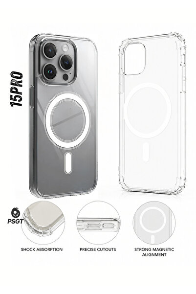 PSGT Apple iPhone 15 Pro Kılıf Magsafe Wireless Kablosuz Şarj Destekli Sert Ş...