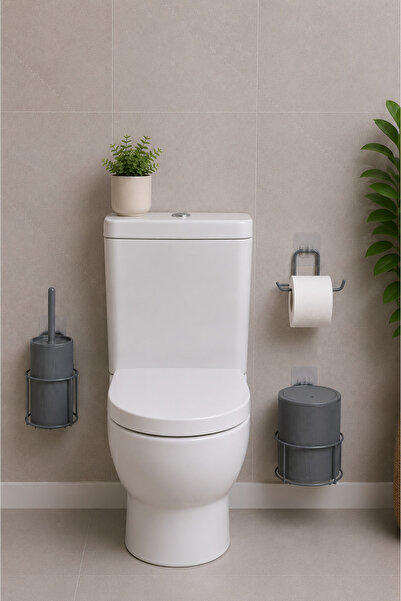 metalshop 3 Parça Banyo Seti Metal Stantlı Çöp Kovalı Wc Kağıtlık Ve Tuvalet ...