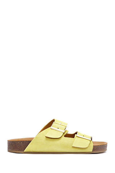 Derimod Women's Yellow Double Buckle Suede Leather Slippers 24Sfd151710