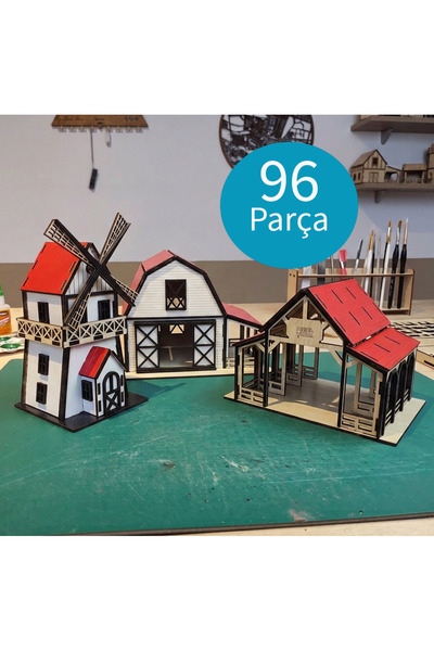 Bluline Studio Ahşap Kendin Yap Hobi Çiftlik Maket Seti (DİY) - 3D Renkli Puzzle