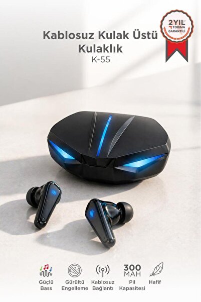 Torima Bluetooth Kulaklık Led Işıklı Oyuncu Kulaklığı K55 Siyah