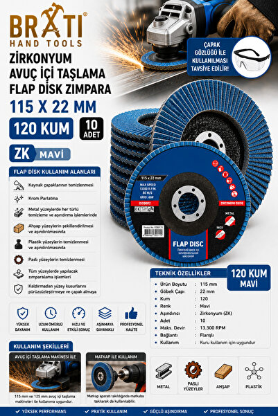 BRATİ HAND TOOLS 120 Grit Zirconium Flap Disc Palm Grinding Disc Zk Flap Disc...