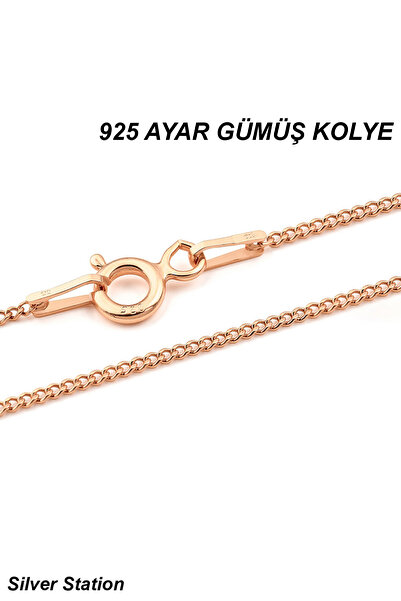 Silver Station Rose Renk 925 Ayar Gümüş Kolye - İnce Rose Zincir 40-45-50-55-...