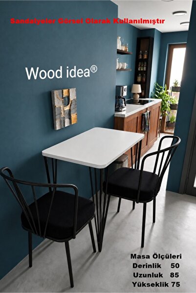 wood idea 50x85 Cm Firkete Ayaklı Beyaz Mutfak Masası,yemek Masası..balkon Ma...