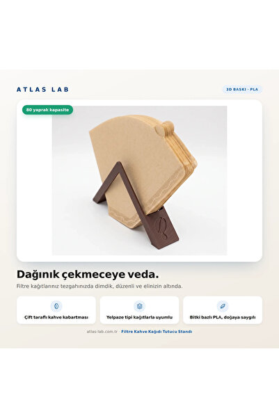 Atlas Lab Filtre Kahve Kağıdı Tutucu Standı- Kağıt Standı - Kağıt Düzenleyici Stant – 3D Baskı