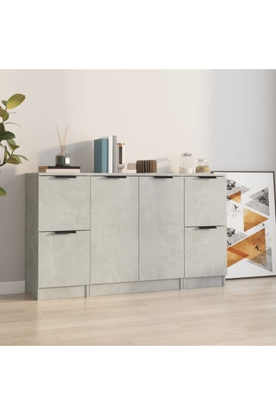 Concept Servante, 3 buc., gri beton, lemn prelucrat