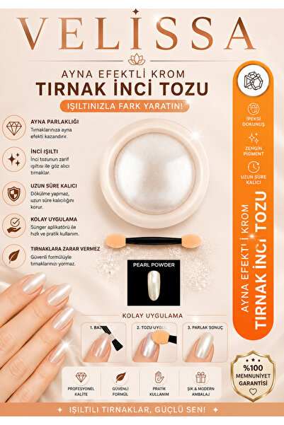 velissa İnci Tozu Tırnak Glitter İnci Tozu , Krom Glitter, Manikür Tırnak Toz...