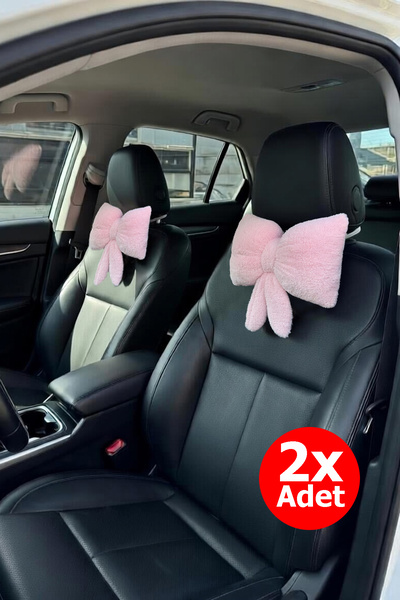 Bundeba Fiyonk Pembe Oto Boyun Yastığı 2x Adet Welsoft Peluş Ortopedik Araç D...