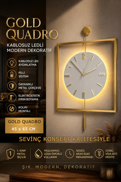 Genel Markalar Led'li Gold Quadro Yuvarlak Kristal Orta Boy, Modern Dekoratif...