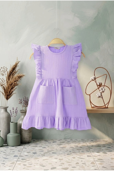 meyastore Kız Çocuk Elbise Fırfır Kollu