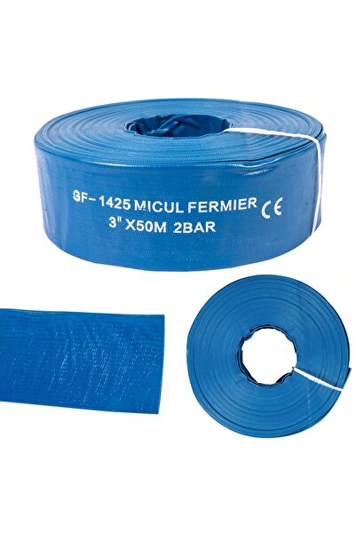 micul fermier Furtun plat din PVC de 3 țoli, 50 metri, pentru evacuare apă.