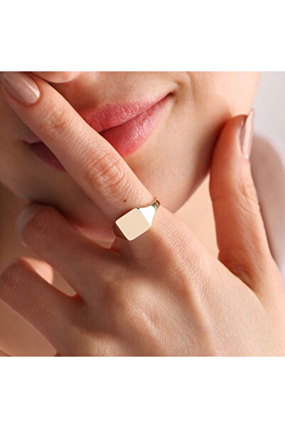 Sembol Gold 14K Altın Şövalye Yüzük (Kişiselleştir) Kare 0,9 cm