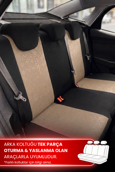 SMRAUTOACCESSORY Gof Serisi Universal Oto Koltuk Kılıfı Bej-beyaz Dikişli Tam Set