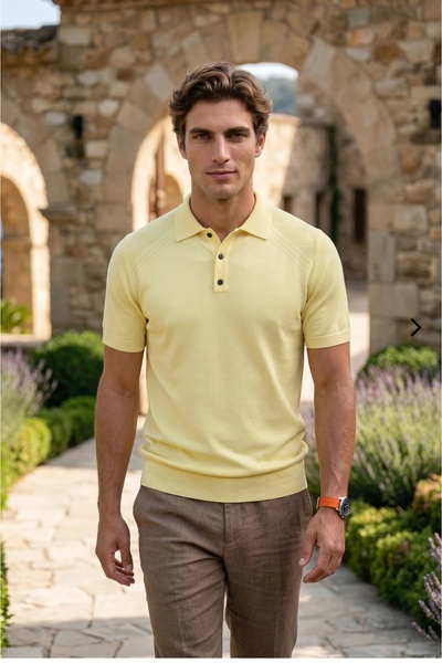 güncüoğlu TRICOU BĂRBAȚI CU GULER POLO ȘI NASTURI, CULOARE GALBENĂ, COLECȚIA ...