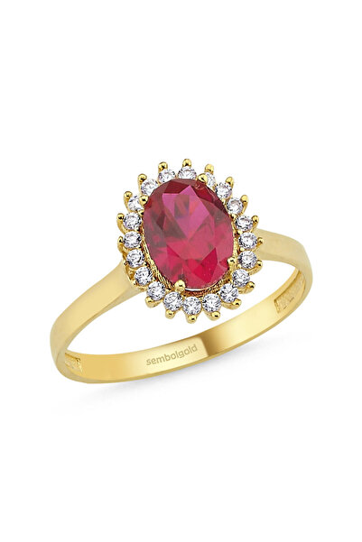 Sembol Gold Anturaj Altın Yüzük Ruby Taşlı