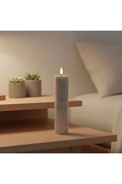 PAN HOME Auralite Led Real Wax Mottled Pillar Candle Dia5x20cm - Beige