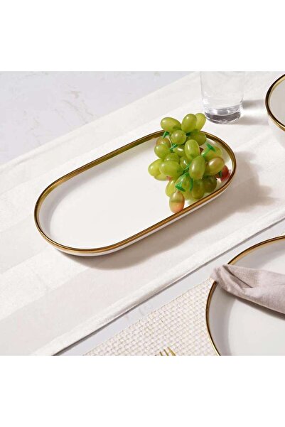 PAN HOME Regale Oval Platter 30x17x3cm - White And Gold
