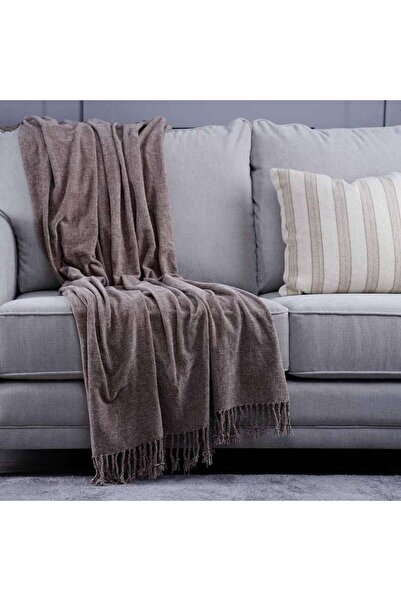 PAN HOME Cormac Chenille Throw With Fringes 140x190cm-grey