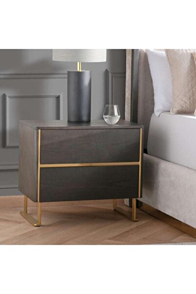 PAN HOME Baclone Night Stand With 2 Drawer - Brown & Gold