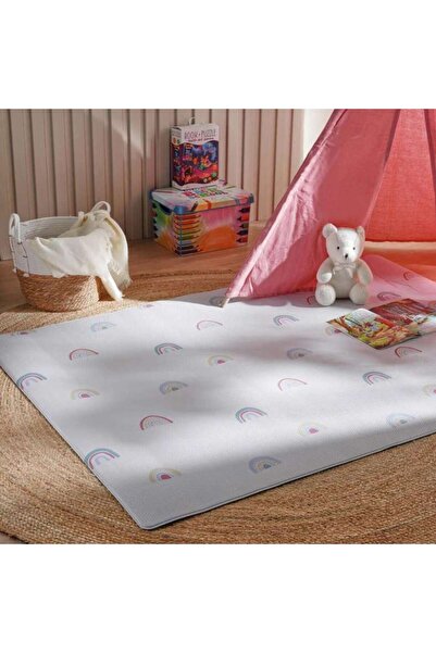 PAN HOME Little Rainbow Printed Non slip playmat 125*185cm- White