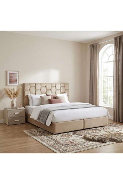 PAN HOME سرير ديانا كينج مخملي بيج 180×200 سم