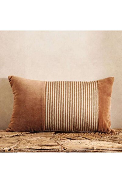 PAN HOME Kave Velvet Embroidery Down Feel Filled Cushion 30x50cm - Rust