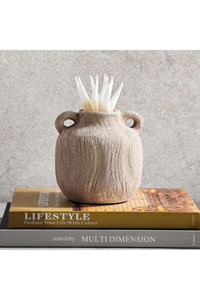 PAN HOME Miu Stoneware Vase With Two Handle 12.8x12.8x13cm - Light Brown