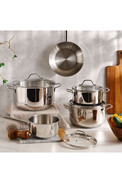 PAN HOME Pradeep 9-Piece Stainless Steel Cookware Set -Chrome
