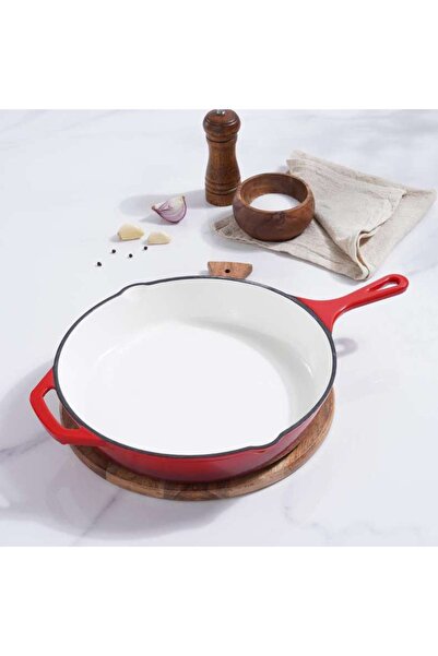 PAN HOME مقلاة من الحديد الزهر المطلي بالمينا من جلازورا 46×30×5.5 سم - أحمر ...