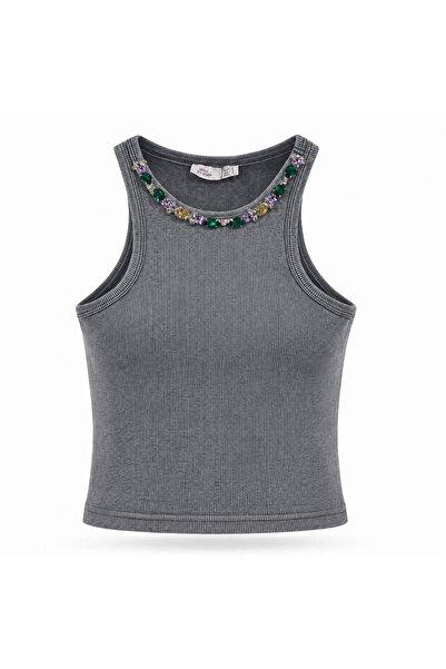 Miss Poem Tricou cu detaliu de piatră gri pentru femei