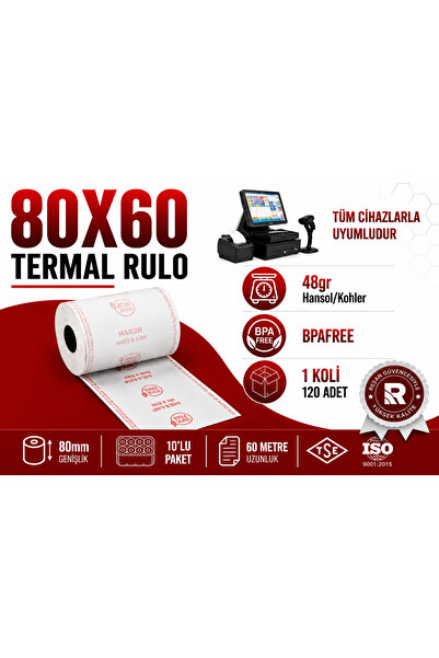 Resan Rulo ve Etiket Ambalaj Sanayi 80x60 Termal Rulo Yazar Kasa, Pos, Adisyo...