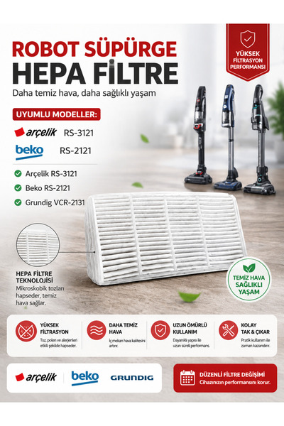 Arçelik Beko Orijinal Rs/3121 , Rs/2121 , Vcr/2131 Robot Süpürge Hepa Filtre ...