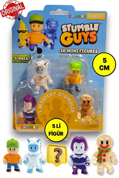 TOYFEST Stumble Guys Seri 1 - 3D Mini 1 i Sürpriz olan 5 li Figür Seti - T-re...