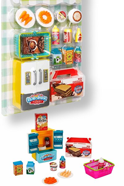 TOYFEST Çok Parçalı Mini  Buzdolabılı Mutfak Alışveriş Ürünler Seti - 14 Parça