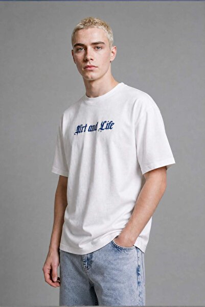 DeFacto Oversize Crew Neck Printed Short Sleeve Ecru T-Shirt I2786Ax26Hs