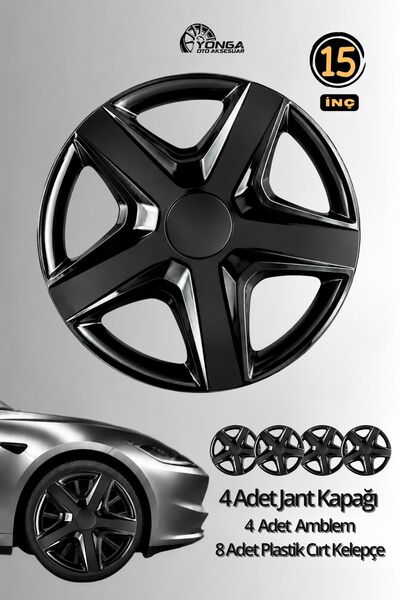 YONGA OTO AKSESUAR DACİA SANDERO STEPWAY 15 İnç Jant Kapağı 4'lü Set Piano Bl...