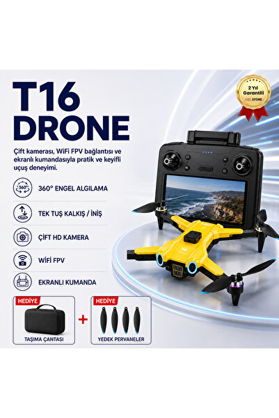 hızlı store Drone HD Çift Kameralı Büyük Ekran Kumandalı WiFi FPV 360° Engel ...