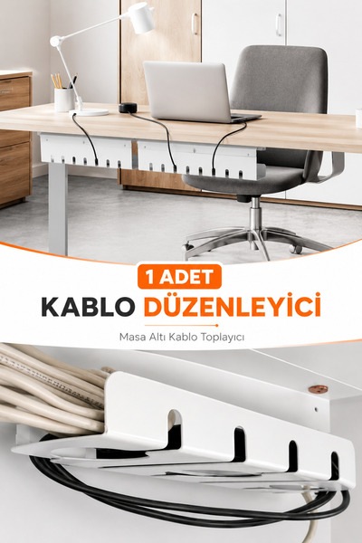 VENON BEYAZ Masalara Uygun Kablo Rafı Masa Altı Kablo Yönetim Tepsisi Masa Al...
