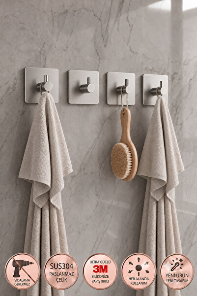 DUREVO 4 ADET Kare Paslanmaz Çelik Banyo Askısı/Bornoz Askısı / Havlu Askısı/...