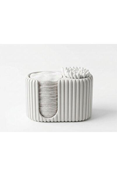 Cotton & Ear Stick Organizer - Decorative Bathroom Organizer - White