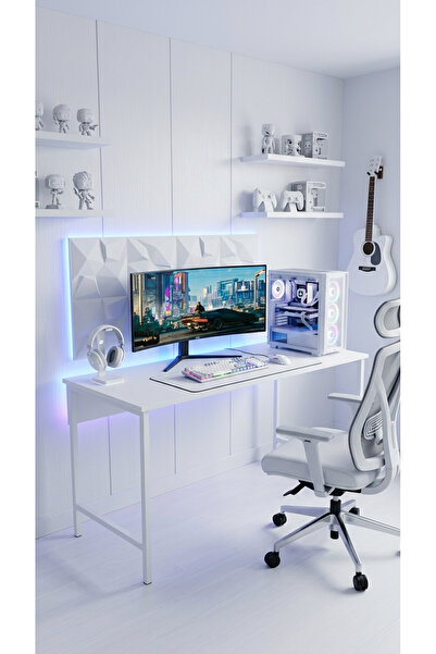 papi-co Nexus Oyuncu Masası 60x140 Cm, Beyaz Renk Bilgisayar Masası, Gamer Ma...