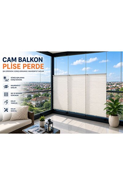 YAZAR HOME Katlanabilir Cam Balkon Plise Perdesi Beyaz (VİDALI - KANCALI)
