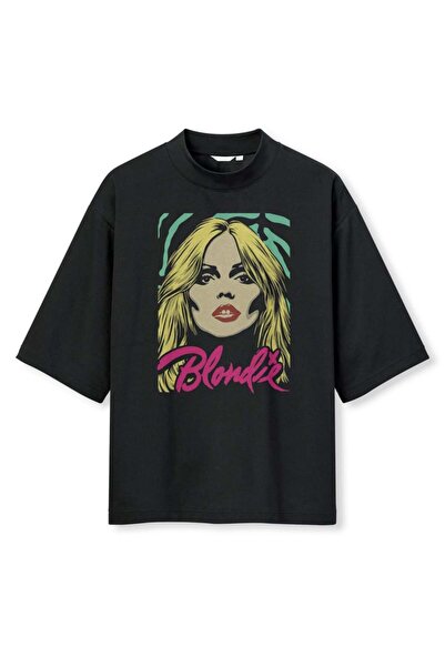 buzagi tasarım ürünleri Blondie Digital Print Oversize Black Unisex T-Shirt