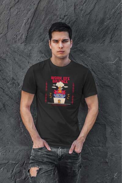 buzagi tasarım ürünleri Work Life Balance Regular Fit Black Unisex T-Shirt