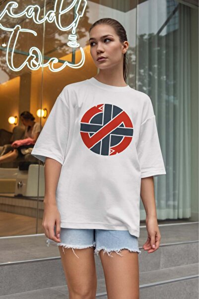 buzagi tasarım ürünleri Crass Oversize Unisex White T-Shirt