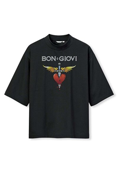 buzagi tasarım ürünleri Bon Digital Printing Oversize Black Unisex T-Shirt
