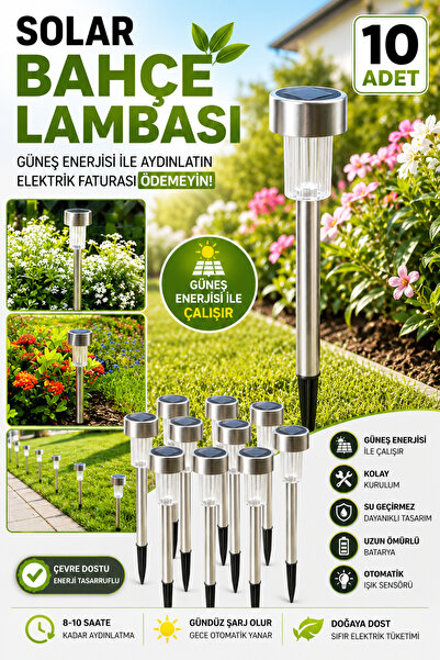 VİVVOV 10 Adet Güneş Enerjili Solar Bahçe Lambası | Otomatik Gece Sensörlü | ...