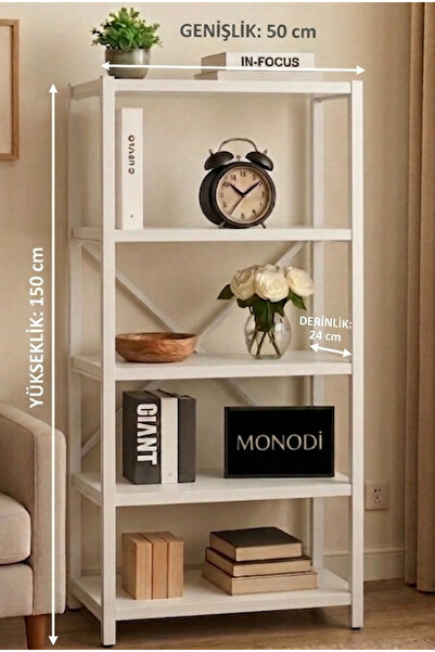 GUİMO Modern Minimal 5 Raflı Kitaplık ve Raflı Dolap 150 cm Kitaplık